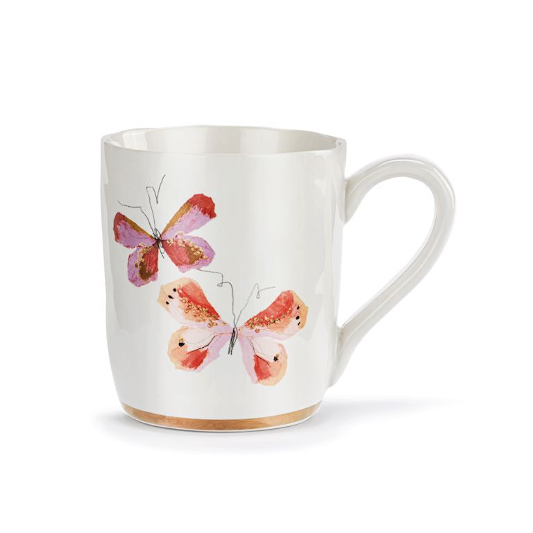 Butterfly White Mug w Gold Trim 14oz