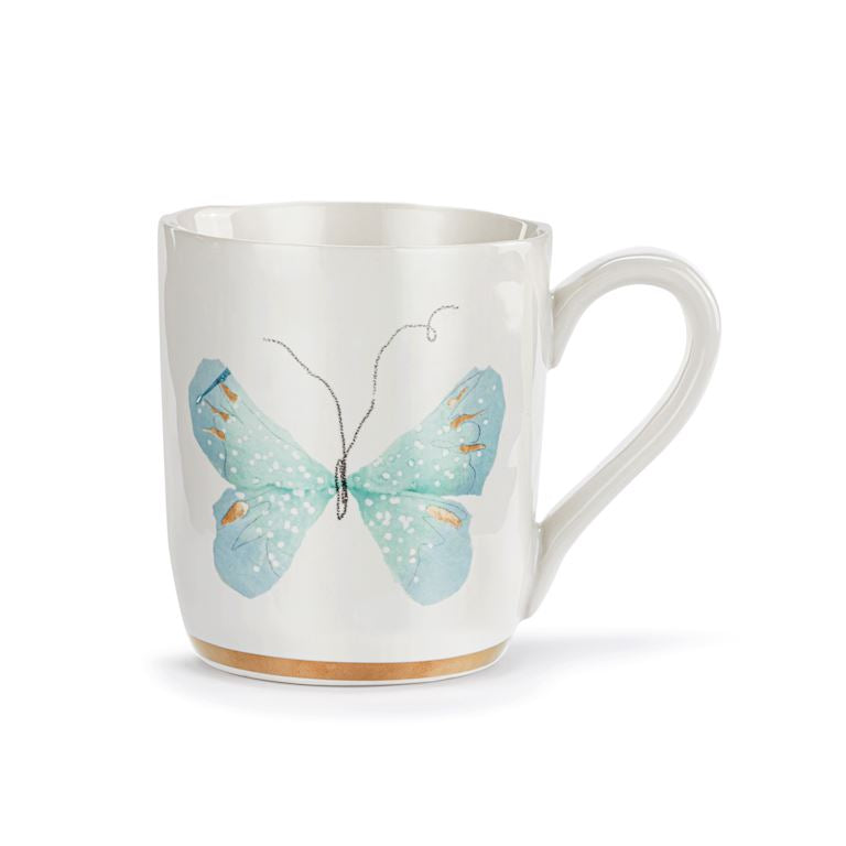 Butterfly White Mug w Gold Trim 14oz