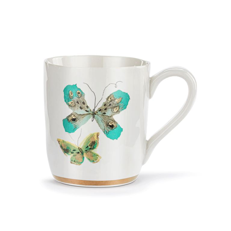 Butterfly White Mug w Gold Trim 14oz