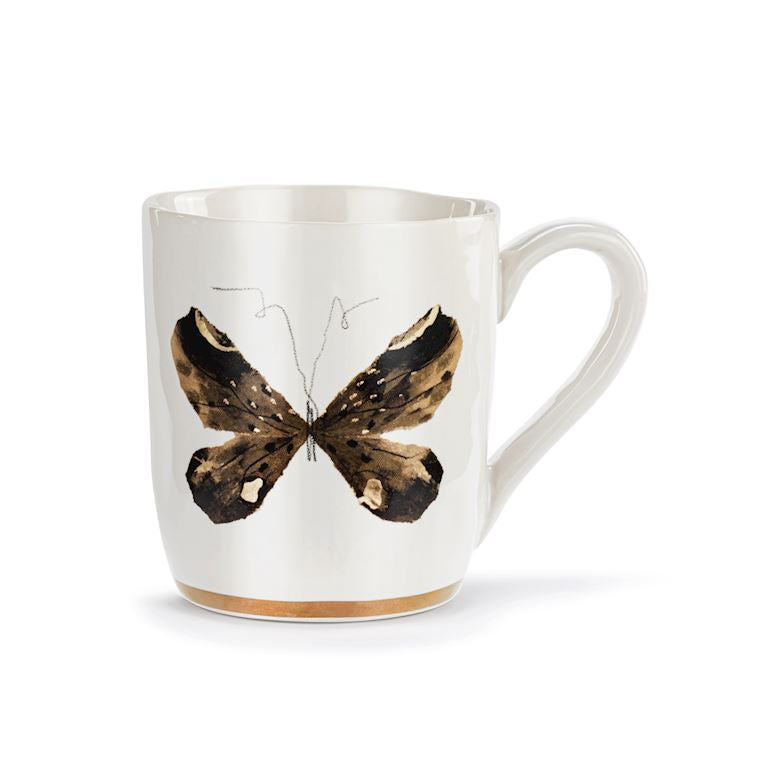Butterfly White Mug w Gold Trim 14oz