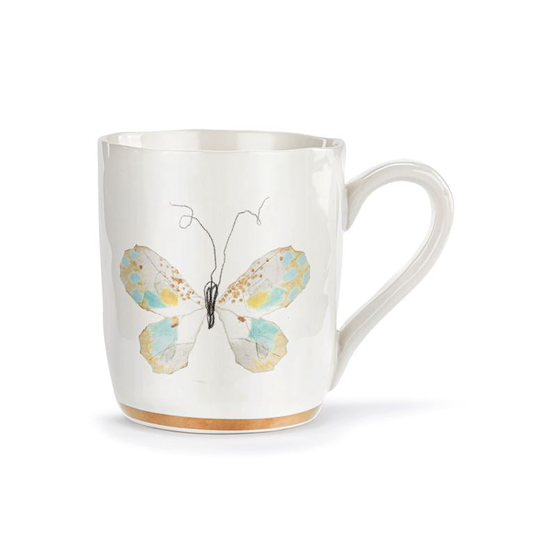 Butterfly White Mug w Gold Trim 14oz