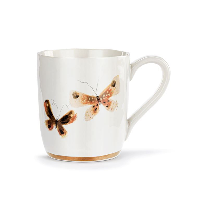 Butterfly White Mug w Gold Trim 14oz
