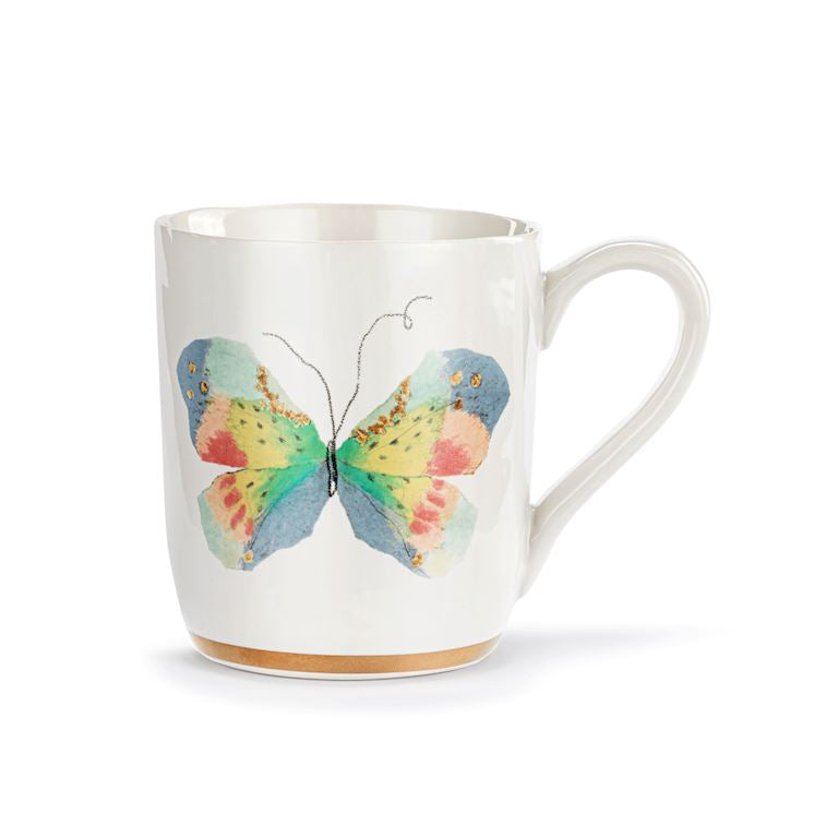 Butterfly White Mug w Gold Trim 14oz