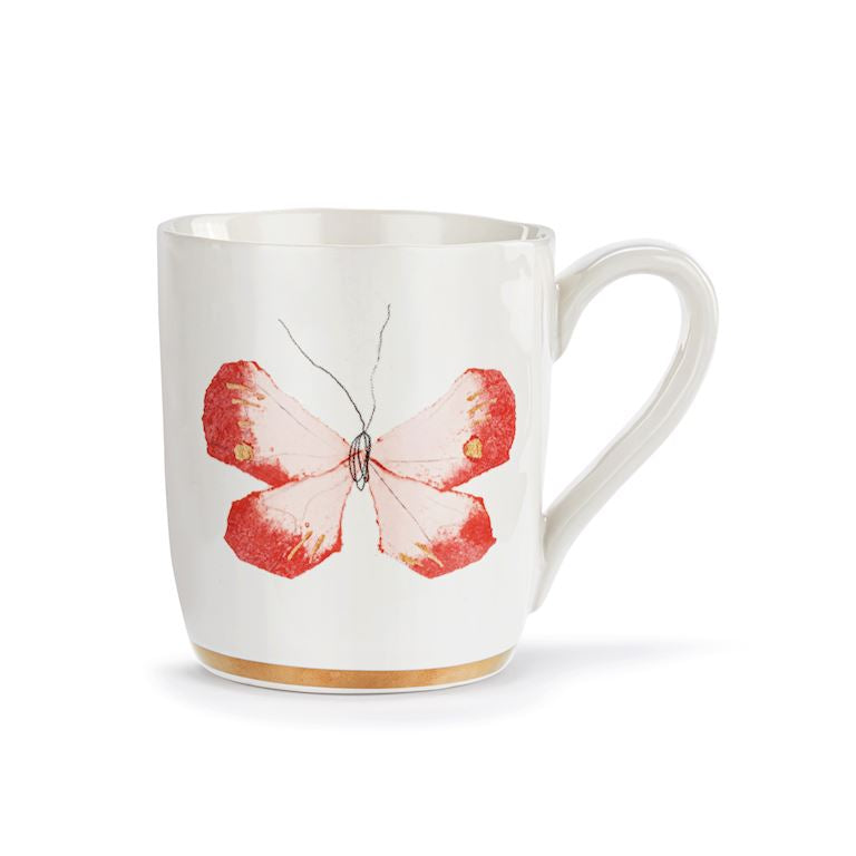 Butterfly White Mug w Gold Trim 14oz
