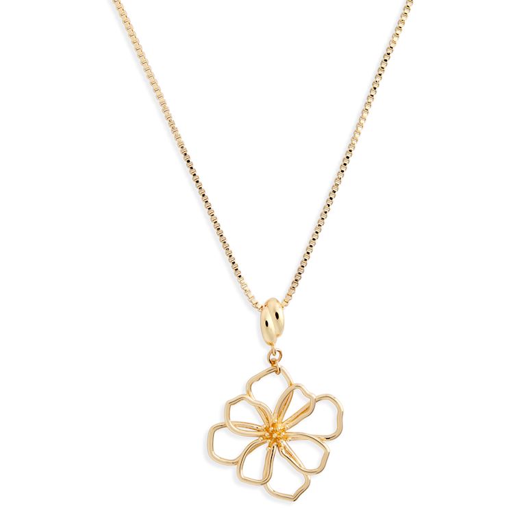 Gold Flower Open Wire Necklace 16"