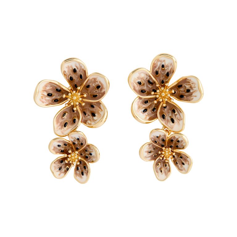 Mocha Enamel Flower Earrings