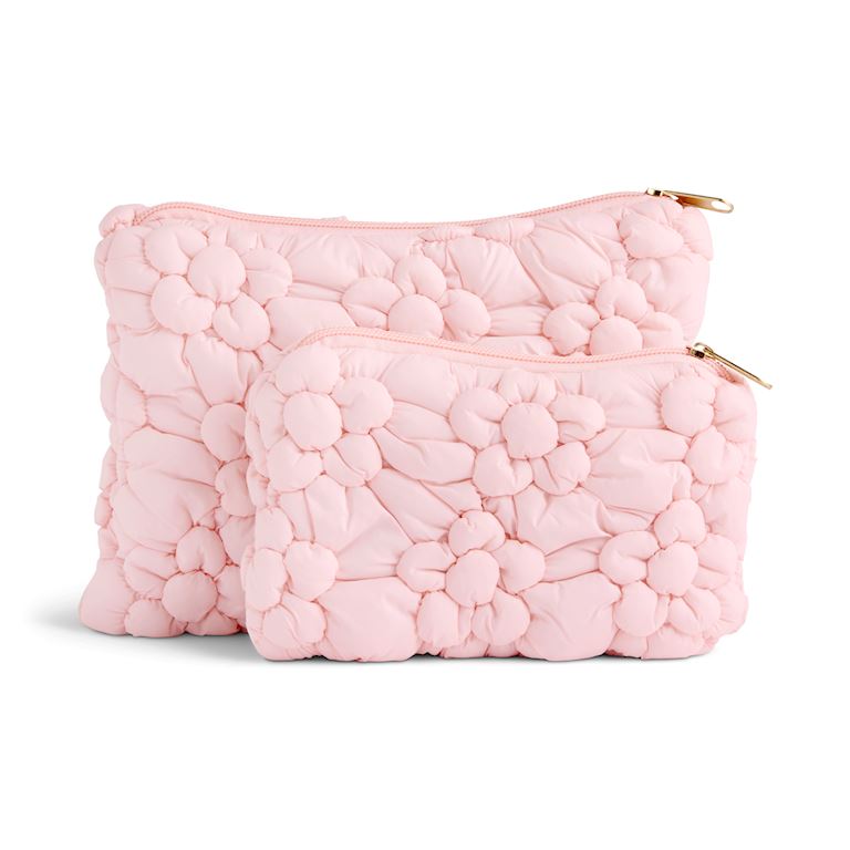 Quilted Flower Zip Pouch Set Of 2