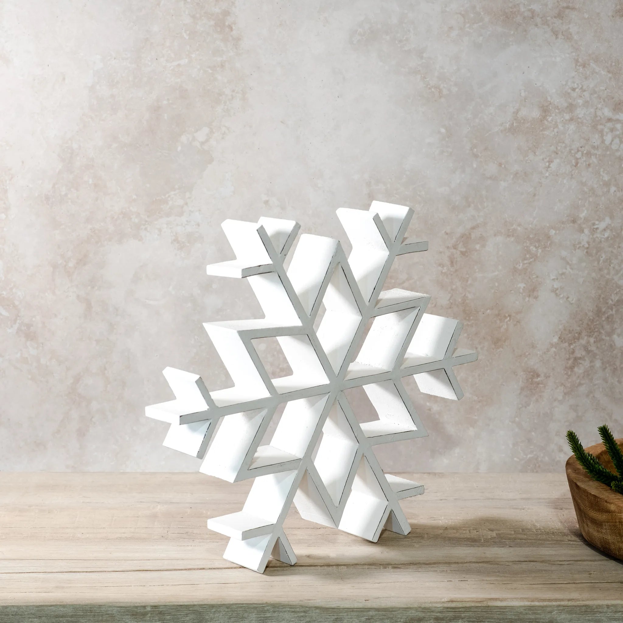 12" White Wash Wood Snowflake