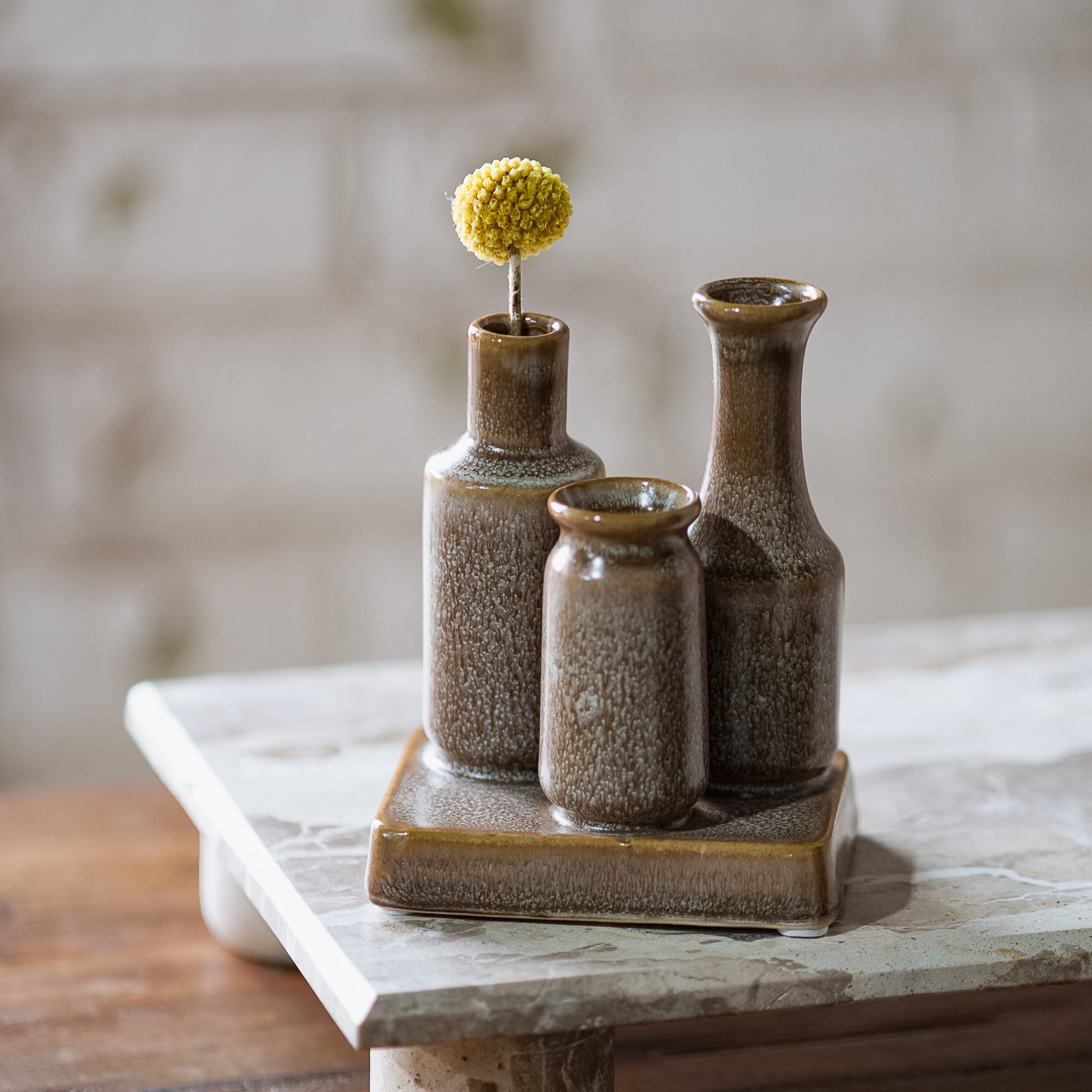 4.72" Brown Artisan Speck Vase