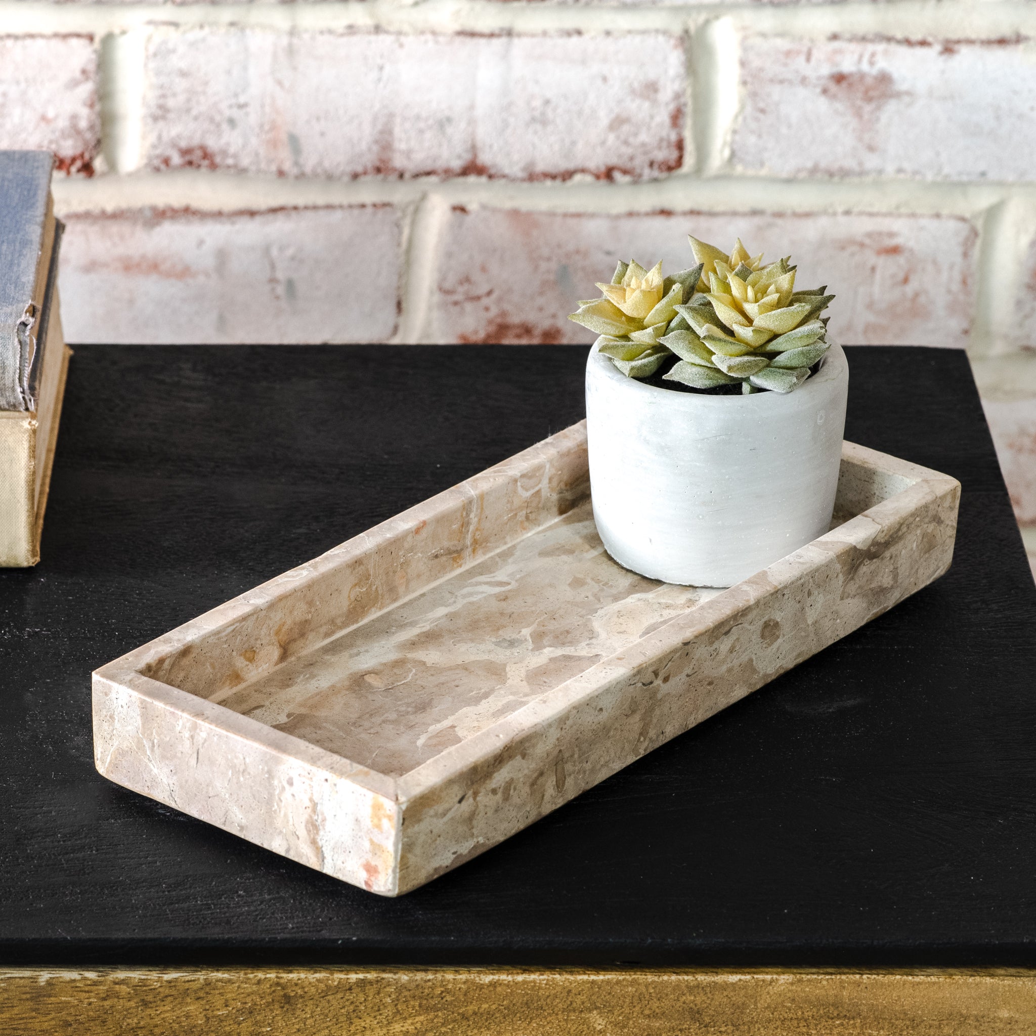 10X4.25" Beige Marble Vanity Tray