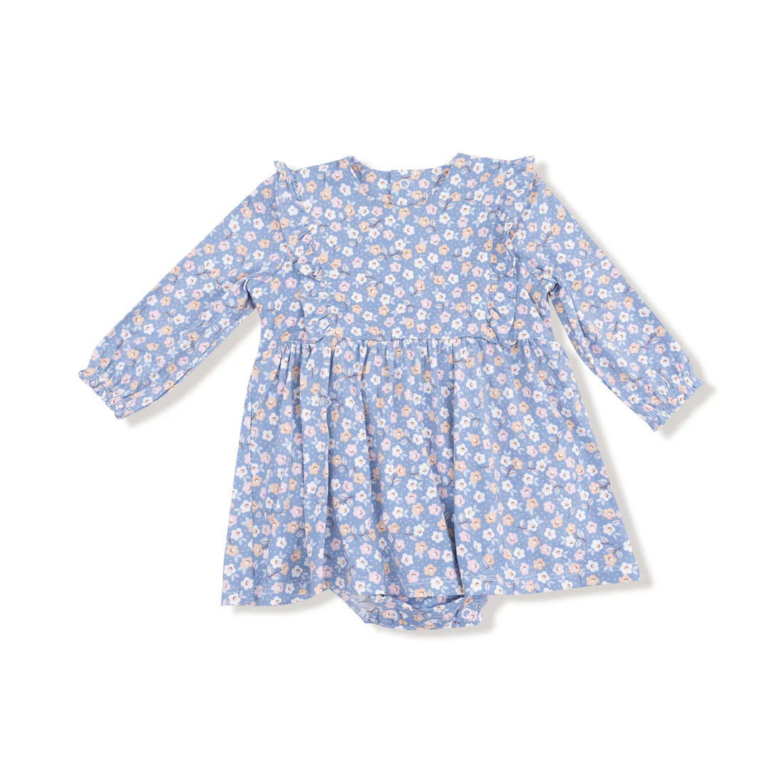 Long Sleeve Ruffle Smocked Neck Dress & Diaper