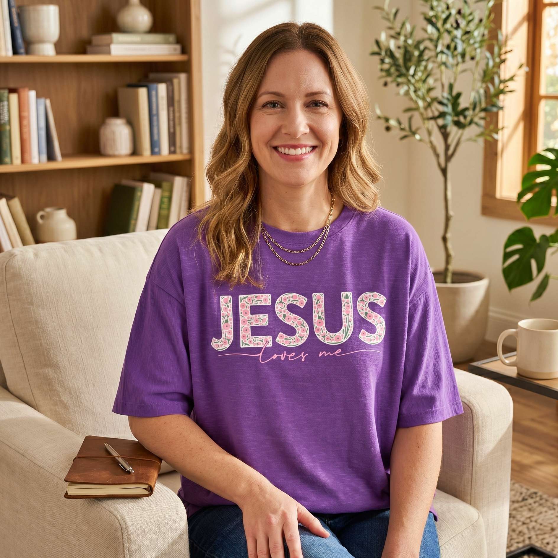 "Jesus Loves Me" Crew Neck Oversized Slub Tee