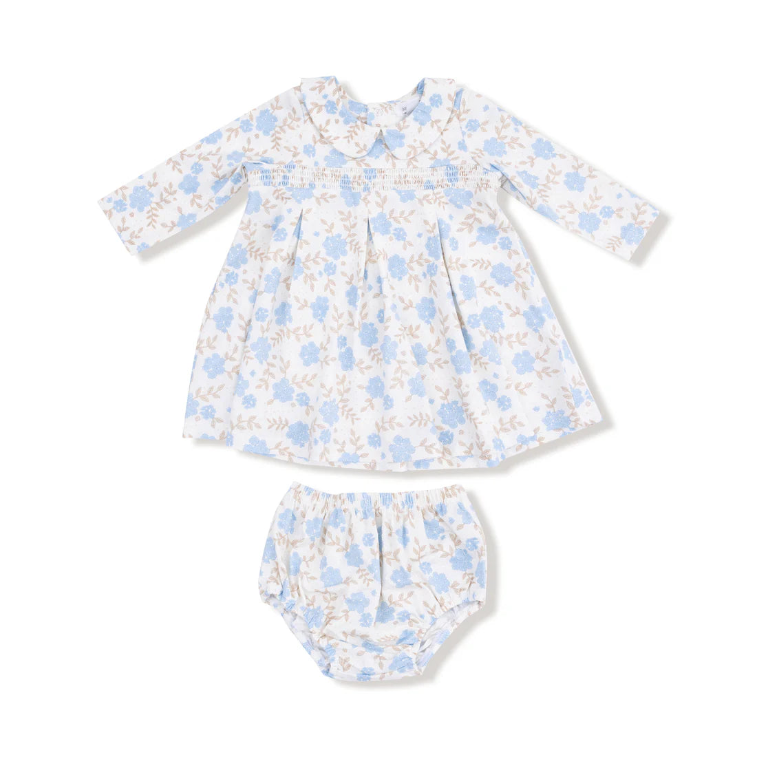 Long Sleeve Ruffle Smocked Neck Dress & Diaper