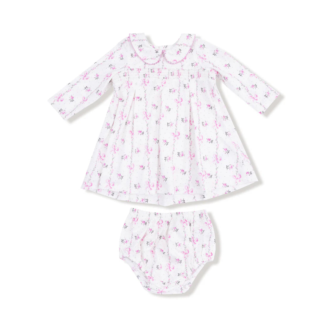 Long Sleeve Ruffle Smocked Neck Dress & Diaper