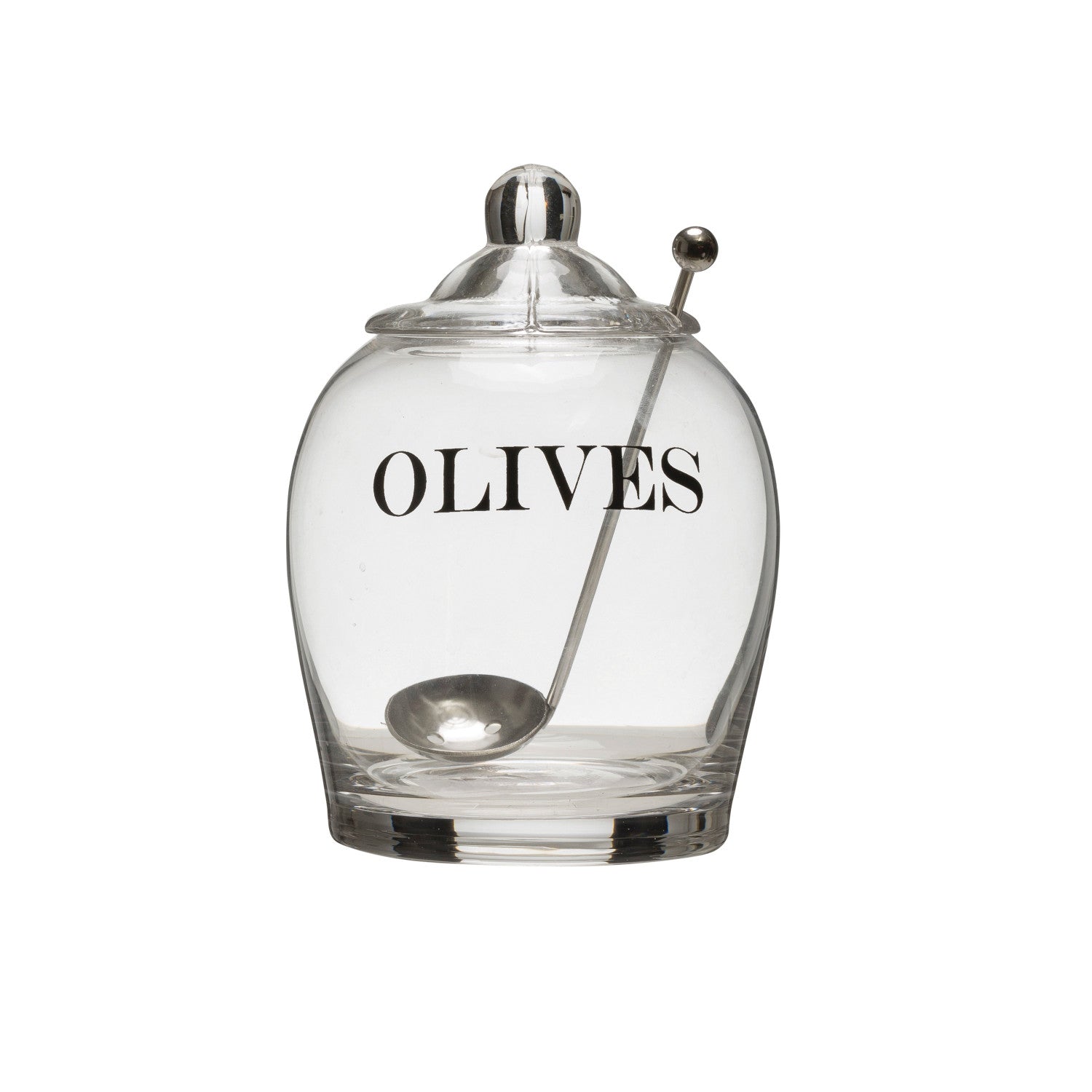4"Rx5"H Glass Jar w Stainless Steel Spoon "Olives"