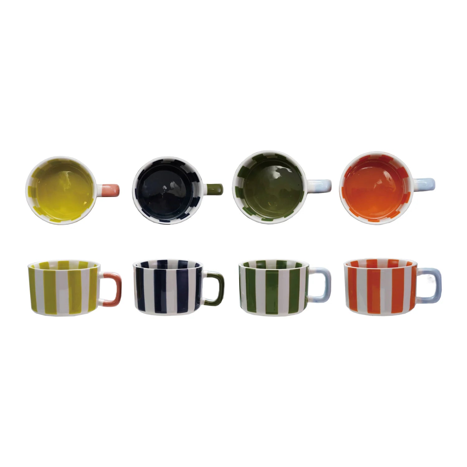 4" Rd Stoneware Mug w Stripes 4 Colors