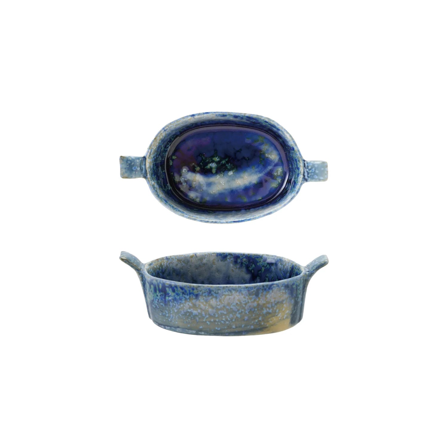6"L Stoneware Mini Baker w Handle, Blue