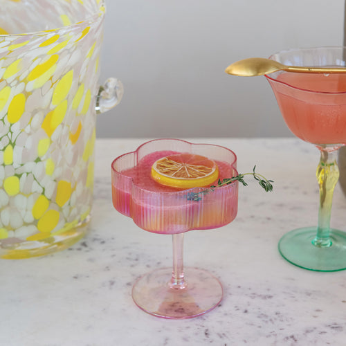 4" Rd Hand-Blown Pleated Flower Shaped Stemmed Coupe Glass