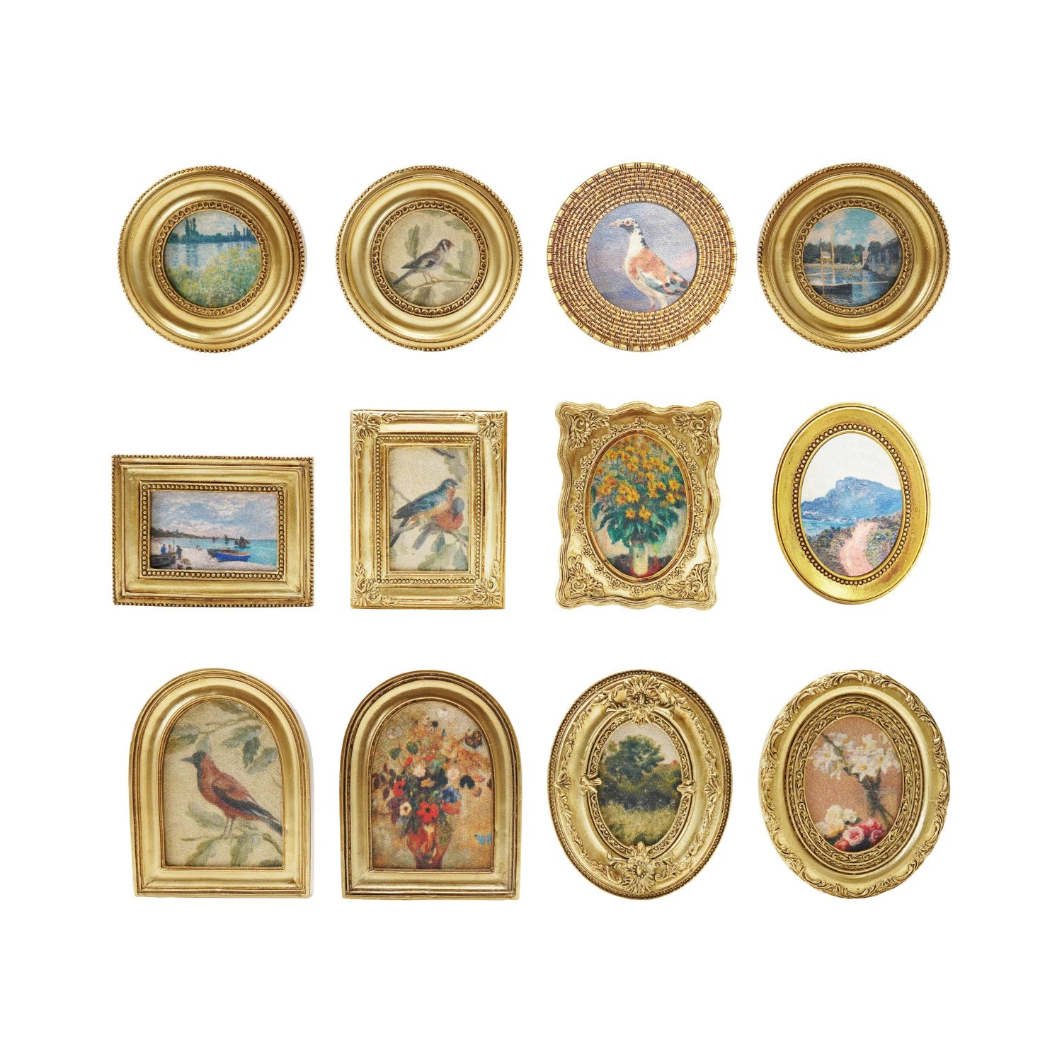 Resin Mini Framed Art Magnet, Gold Finish 12 Styles