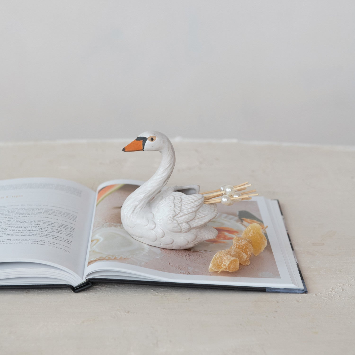 4-1/4"H Stoneware Swan Shaped Toothpick Holder