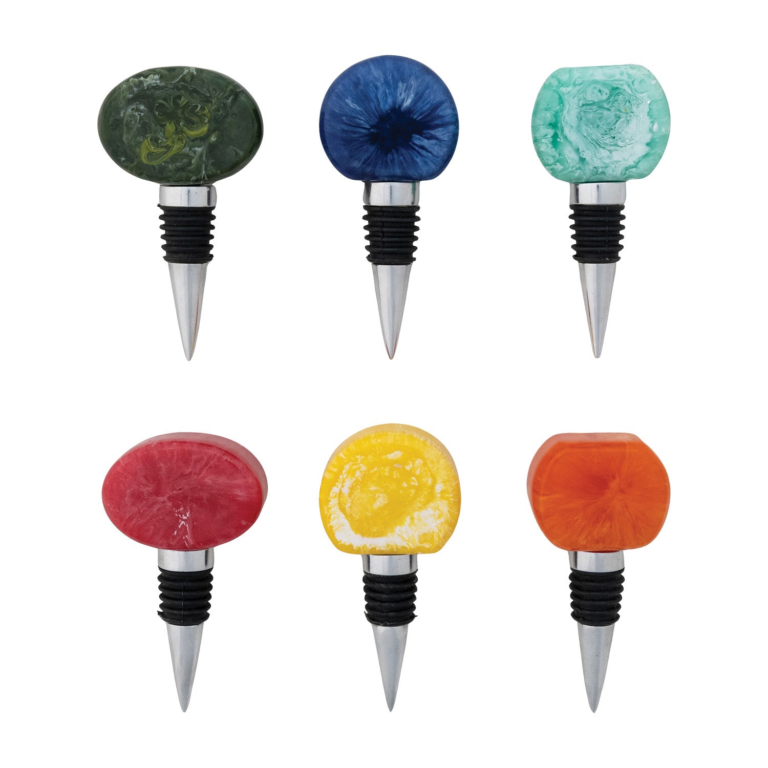 Aluminum & Marbled Resin Bottle Stopper 6 Styles