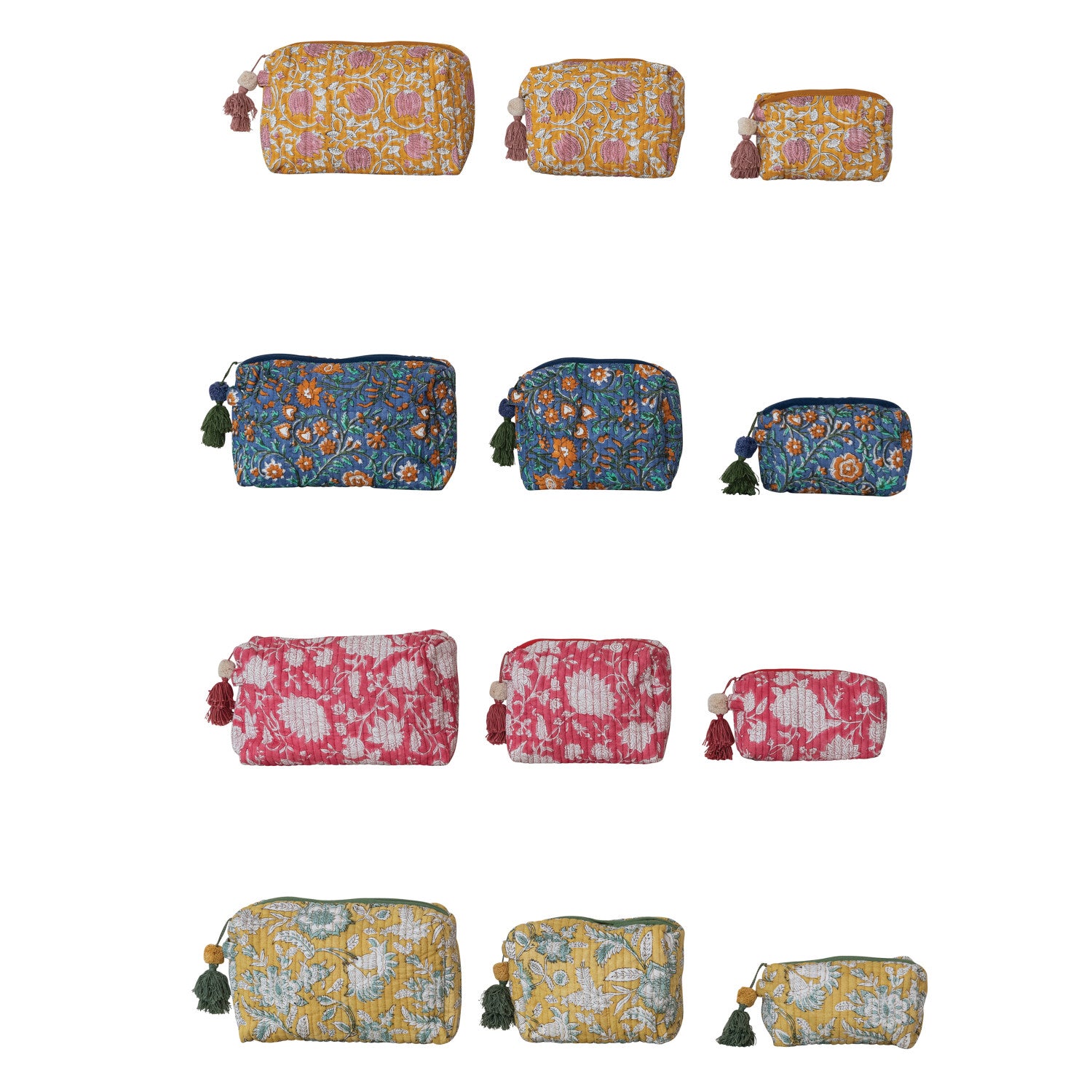 Quilted Cotton Voile Block Zip Pouch w Interior Lining