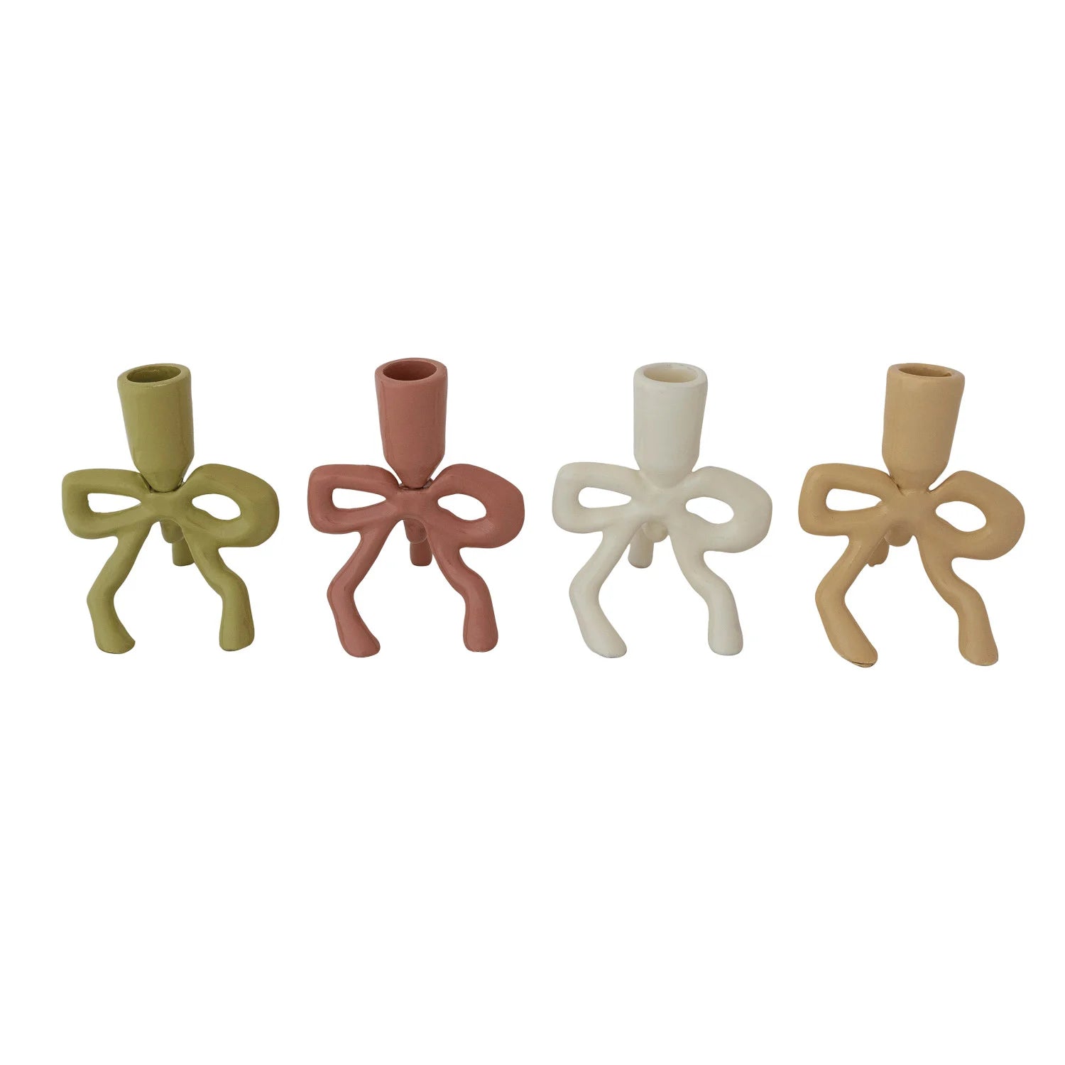 Enameled Cast Aluminum Taper Holder w Bow Base 4 Colors