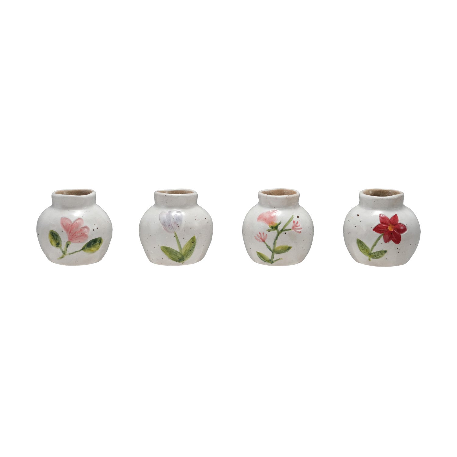 Stoneware Vase w Flower,Multi Color 4 Styles