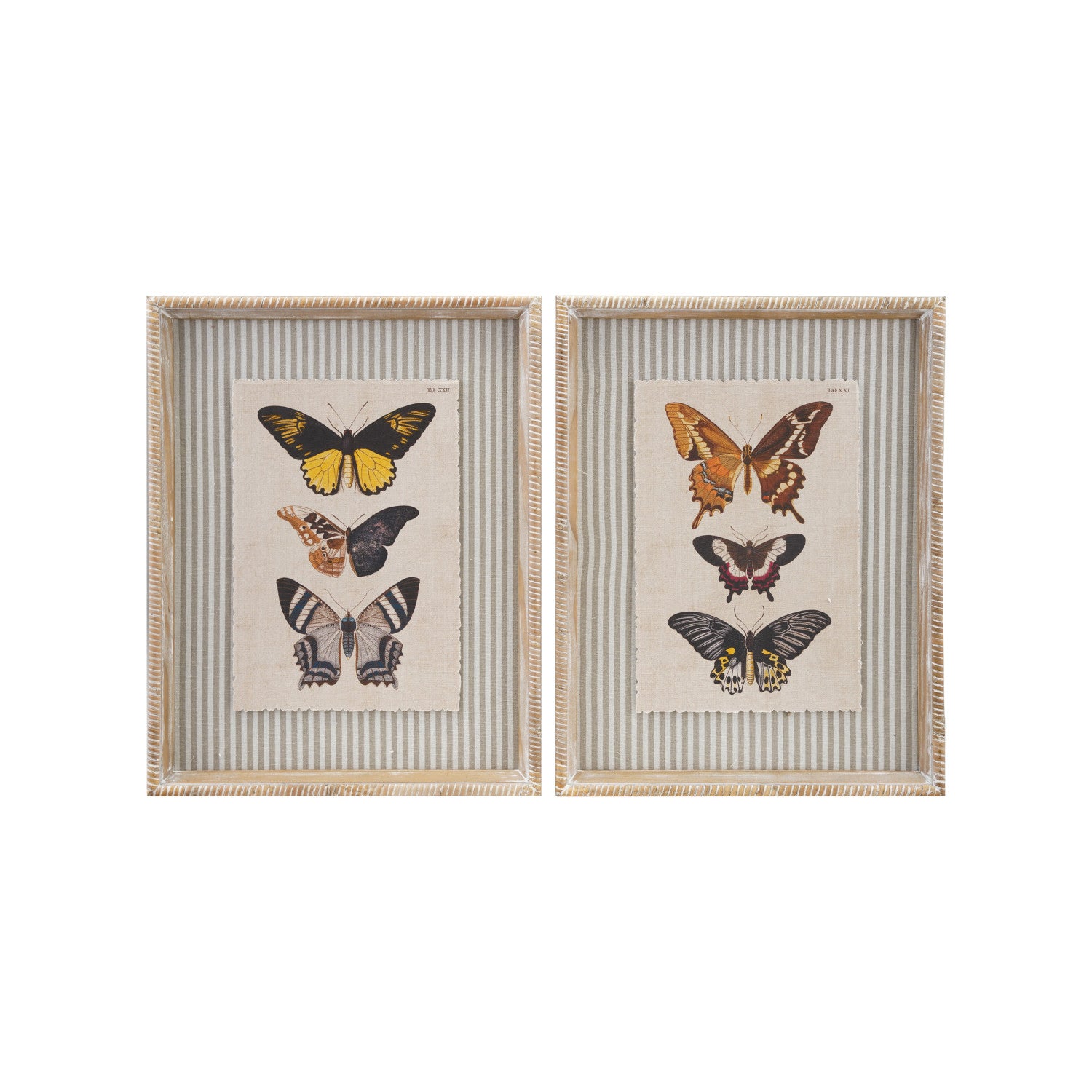 Wood Framed Wall Decor w Butterflies Stripes 2 Styles