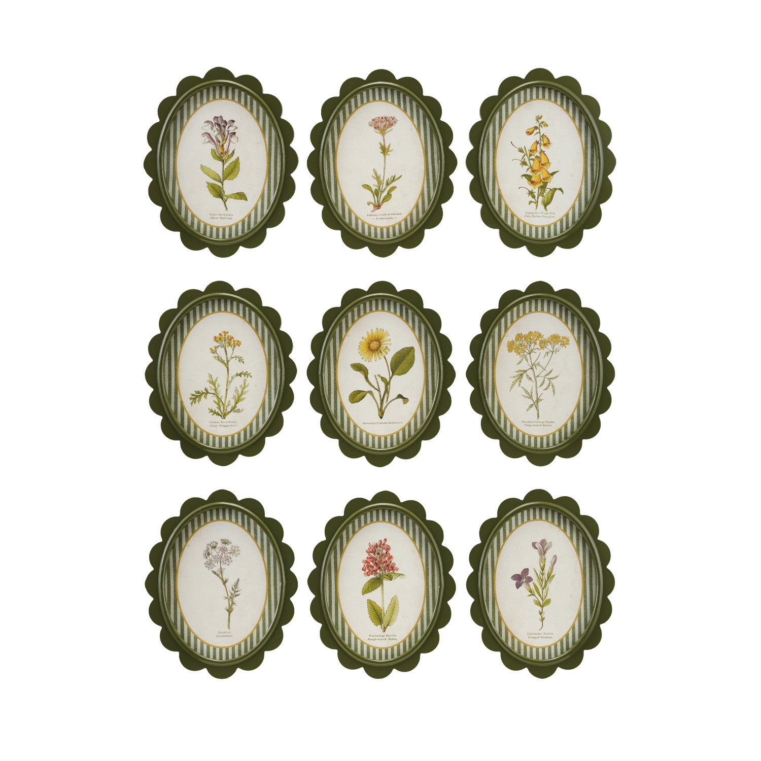 Framed Glass Scalloped Wall Decor Flower & Stripes