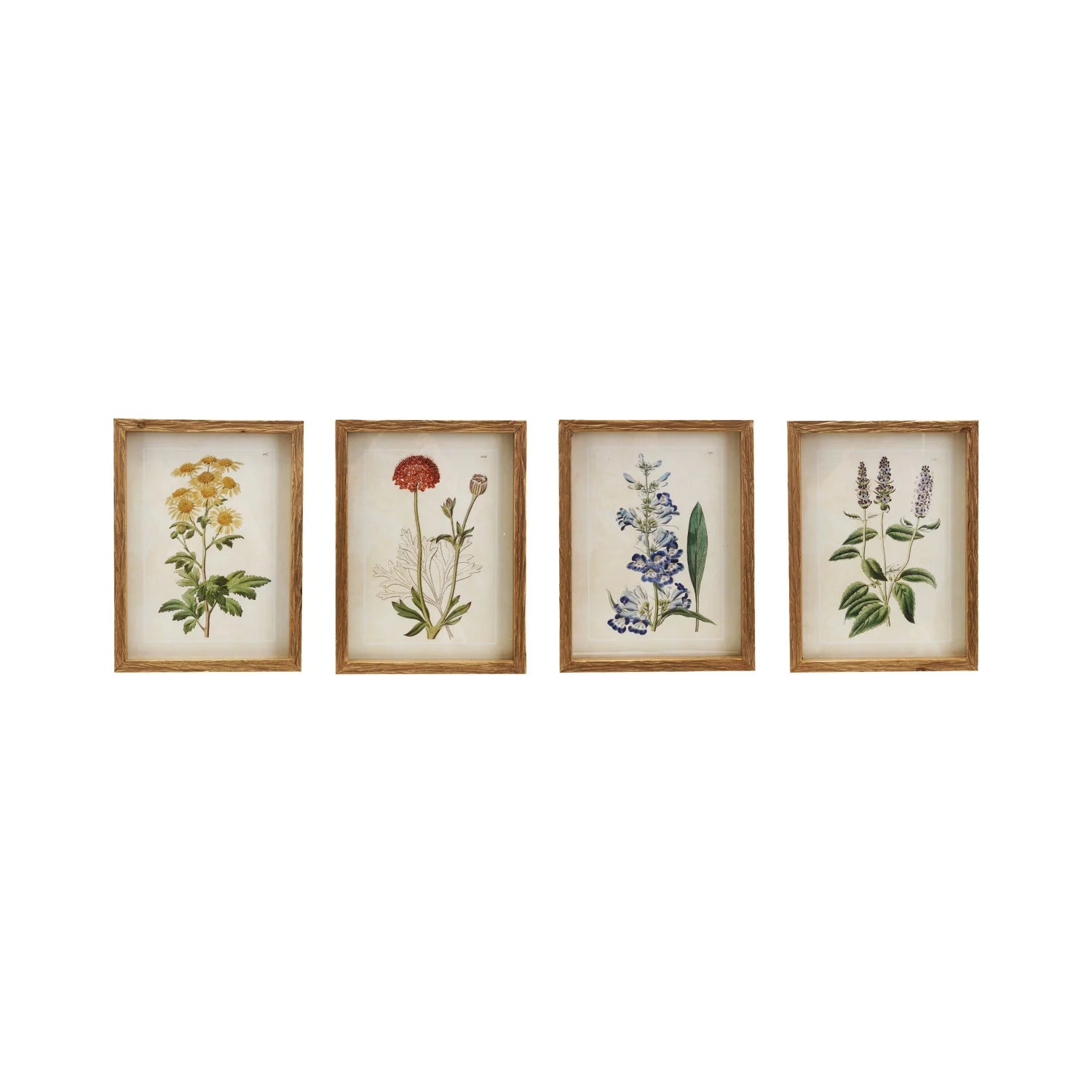 Wood Framed Glass Wall Decor w Flowers 4 Styles