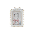 Plastic Photo Frame w Bow Gold Color & White