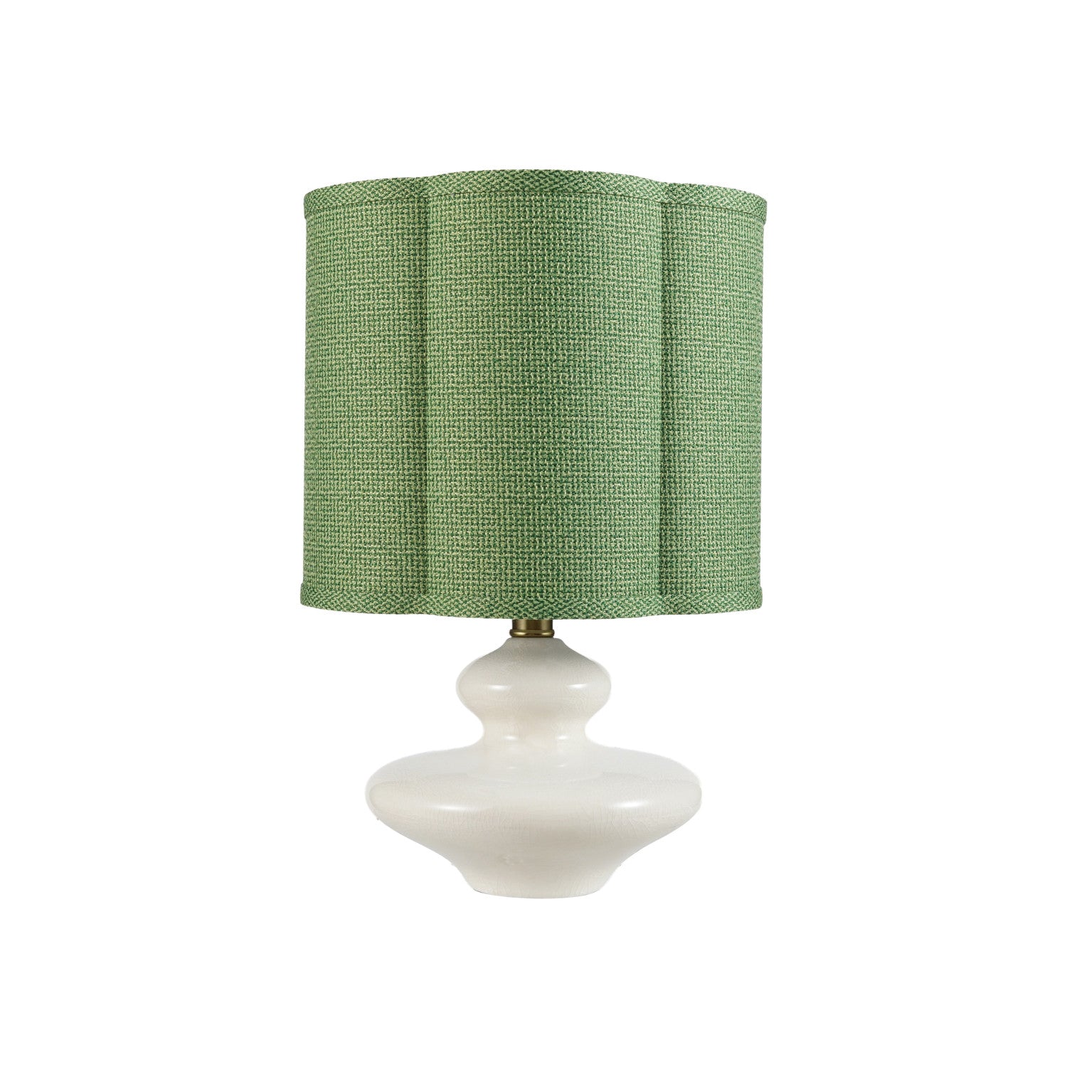 Stoneware Table Lamp w Scalloped Green Fabric Shade