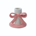 3 3/4"x3" Stoneware Taper Holder w 3D Bow Pink & White