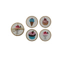 S/4 Handmade Glass Beaded Cotton Coasters w Ice Cream/Cupcake