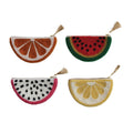 Glass Beaded Woven Fabric Blend Fruit Slice Shaped Zip Pouch