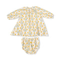 Long Sleeve Smocked Neck Dress & Diaper Cover